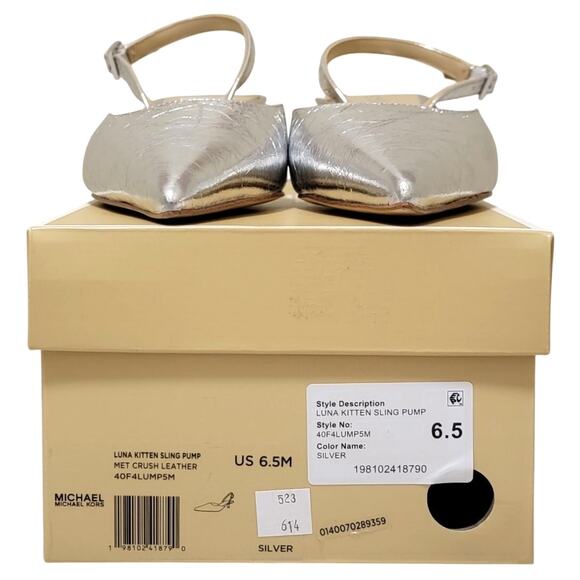 Michael Michael Kors Luna Kitten Slingback Pump Heels Size US 6.5M Silver Metal - Picture 6 of 6
